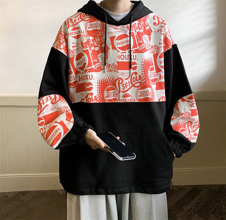 高品质纯棉2023秋冬拼接复古连帽卫衣男潮流上衣XW221-P65限88,男装卫衣,电商B370