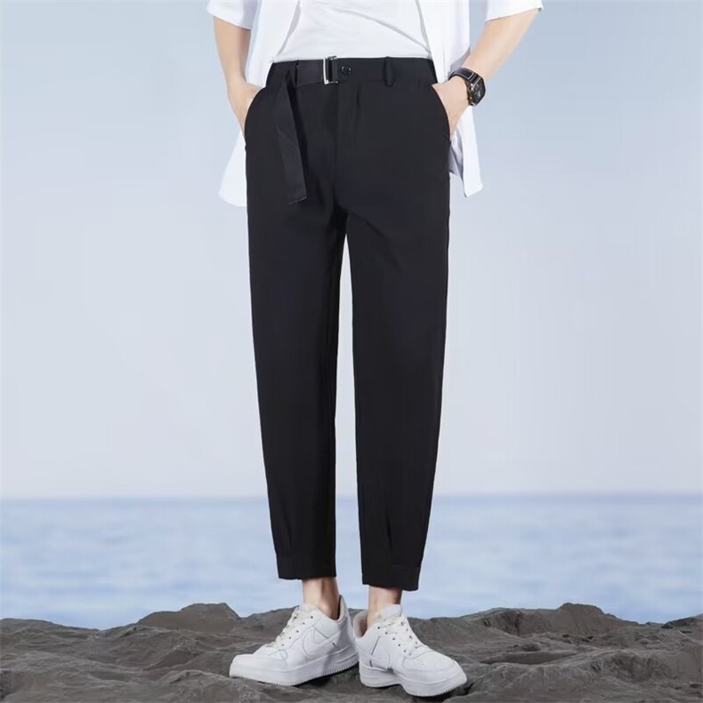 束脚魔术贴哈伦裤冰丝休闲九分裤夏季薄款垂感小西裤B5，男装西裤，星座1116A-2（原606A-1）