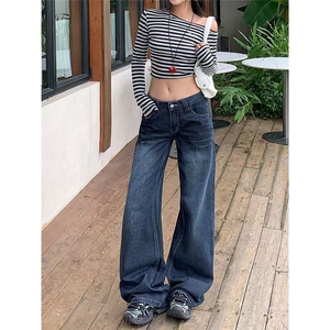 阔腿牛仔裤女2025秋冬新款直筒宽松辣妹显瘦微喇拖地裤图片
