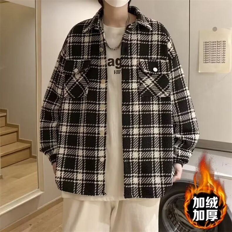 现货男士格子外套男秋冬款加绒加厚青少年潮牌男装2026新款千,女装短外套,星座218-1（原230）