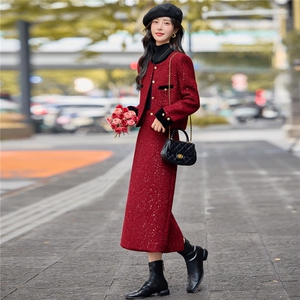 现货！！小香风套装2025秋冬新款高级感洋气法式冬裙两件套职业装图片