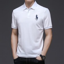 2023新款夏季男短袖POLO衫时尚翻领纯色T恤中年爸爸装半袖上衣P65，男装Polo衫，星座1105-3