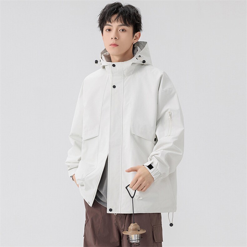新款硬汉风户外夹克男连帽纯色上衣冲锋衣外套A157B-JK7872-P75,男装夹克,电商A157B