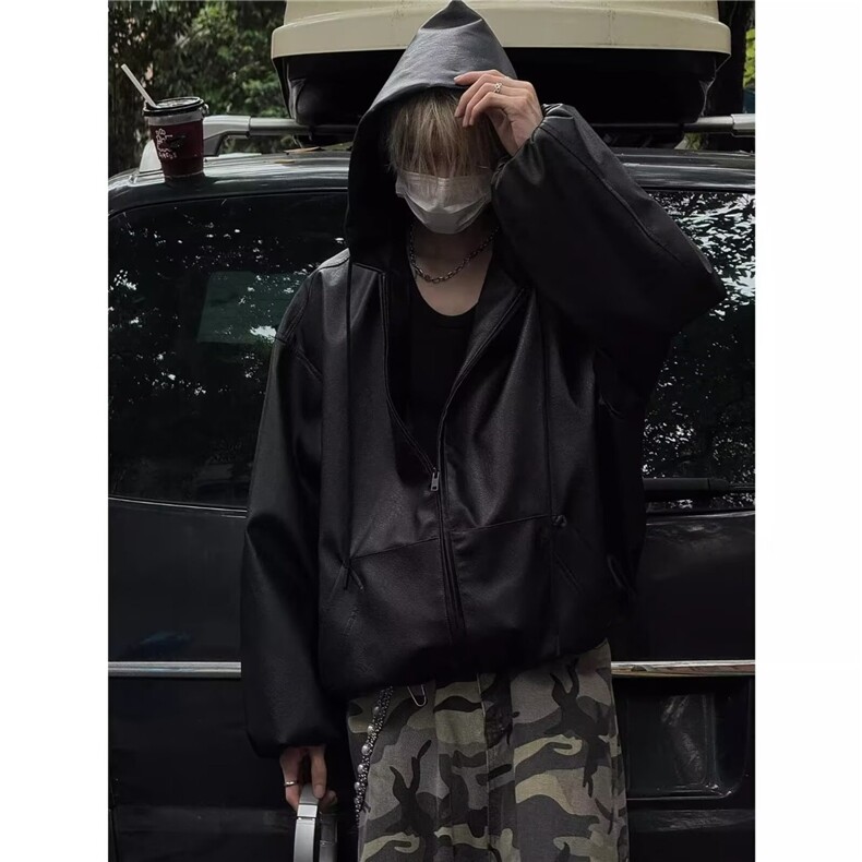 P55网图GP600柔软PU皮双层皮衣黑色M到2XL，男装皮衣，星座506A