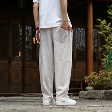 2025夏装新款汉服唐装风冰丝棉麻休闲裤A057-K381-P45，男装民族服装，电商A057B