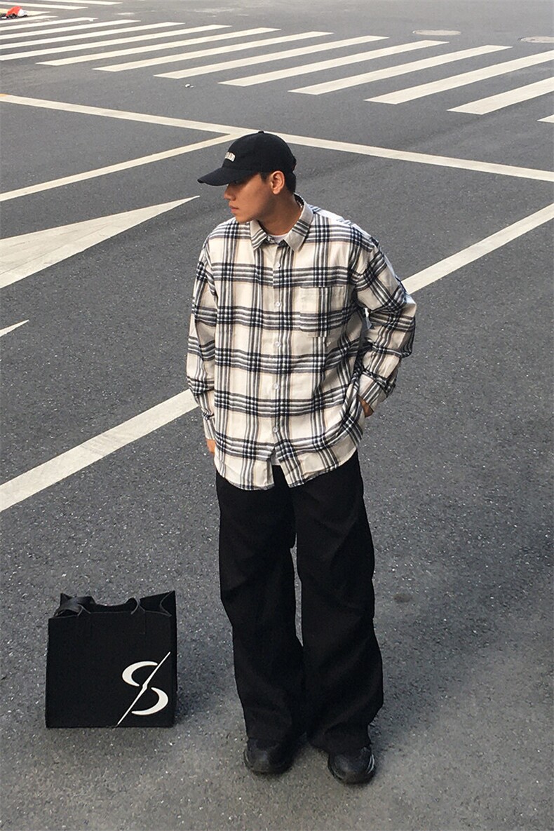 特P35无差价新款秋季时尚格子长袖衬衫-HS2298男模外景,男装衬衫,电商A003