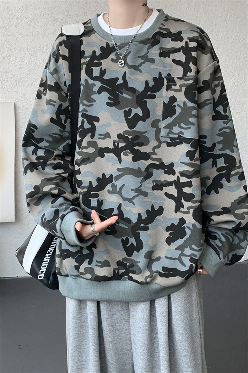 WY10177-特P38美式复古迷彩卫衣内搭男女宽松休闲百搭高级感上衣,男装卫衣,电商A059