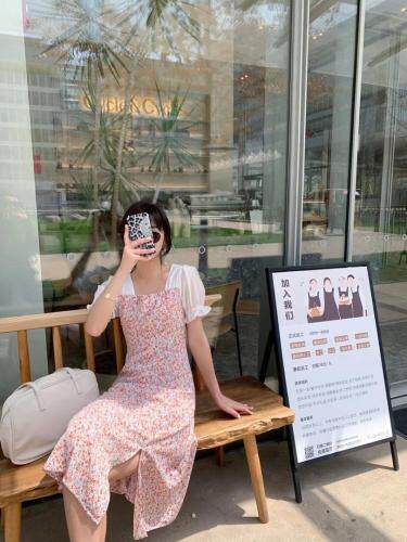 2021新品拼接碎花连衣裙,女装连衣裙,小车家