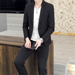 秋冬韩版修身西装套装两件套男士休闲轻熟风男装小西服痞帅外套潮图片