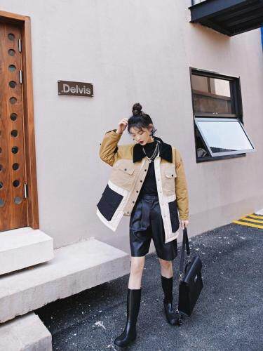 撞色拼接棉衣，女装棉衣/棉服，YOUER DENG