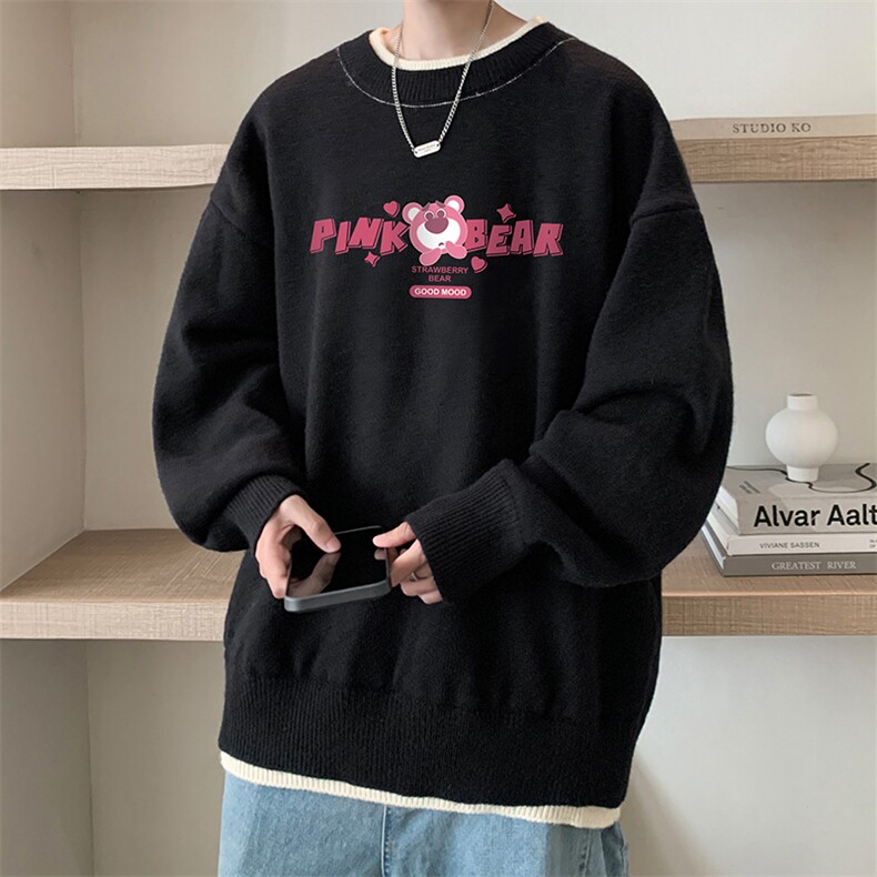 控78假两件毛衣男大码加绒针织衫男毛线衣M80329-P55加绒P70,男装针织衫/毛衣,电商A040