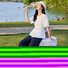 2026夏季新款宽松遮肉显瘦时尚休闲简洁圆领短袖上衣，女装大码女装，罗腾
