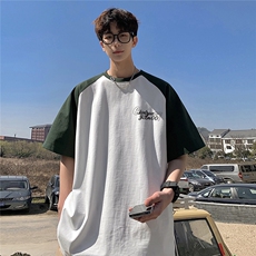 港风擦肩袖设计T恤大码M-5XL简单字母设计短袖T恤男DP77011P35控，男装T恤，星座227-7