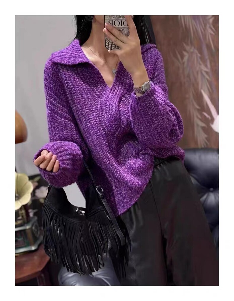 时尚百搭女士安迪绒金丝线圆领秋冬上衣显瘦保暖长袖针织衫,针织衫/毛衣,多娇羊绒
