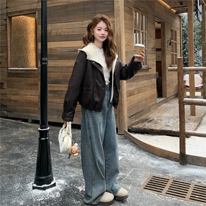 韩版针织连帽假两件短款羽绒服女2025冬装保暖皮衣夹克外套上衣潮图片