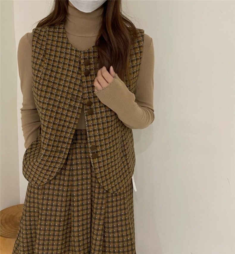 冬季补单加厚格子套装，女装职业装，唇蔻