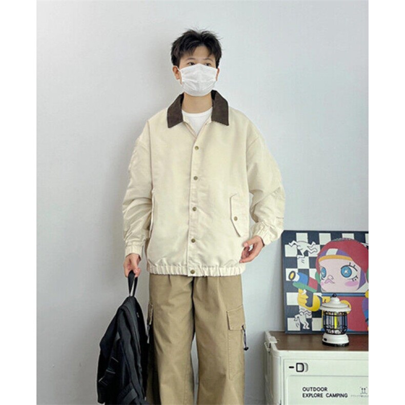 翻领撞色潮牌夹克男秋季复古休闲宽松情侣款外套 J647图片