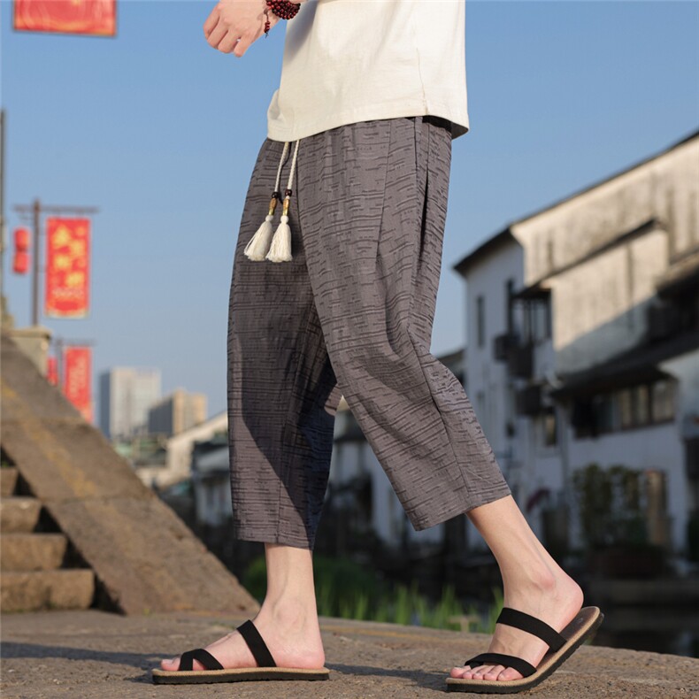 风八分裤男潮流男士宽松棉麻休闲裤夏季个性A266-1-KZ881-P60图片