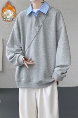 重磅华棉380g假两件Polo领保暖银狐绒卫衣男W5432J加绒-特P45控88，男装棉衣，电商A001