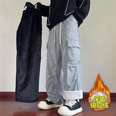 冬季加绒银狐绒大码运动卫裤男大口袋休闲裤K1955J加绒-特P30控58，男装休闲裤，电商A001