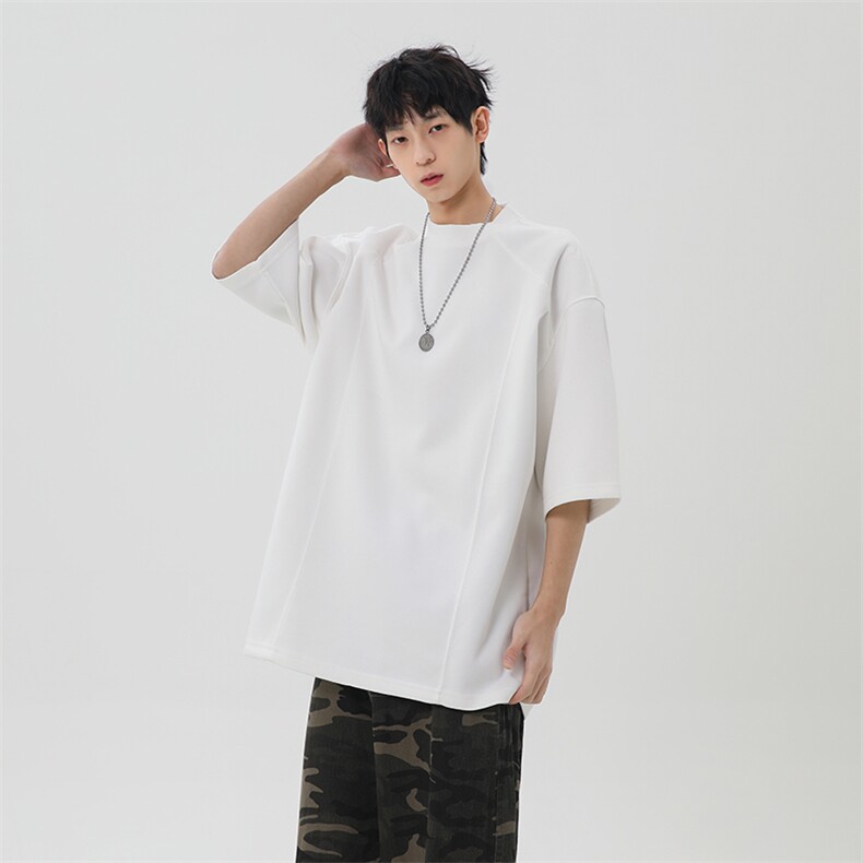 港风美式vibe潮流宽松拼接款圆领半袖T恤男潮XZ213-T008-P35控58,男装T恤,星座213