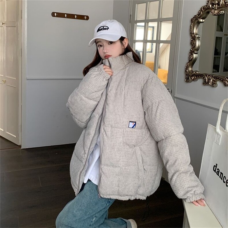 灯芯绒羽绒棉服女韩版学院风短款宽松ins棉袄面包服立领保暖外套,男装棉衣,星座506A