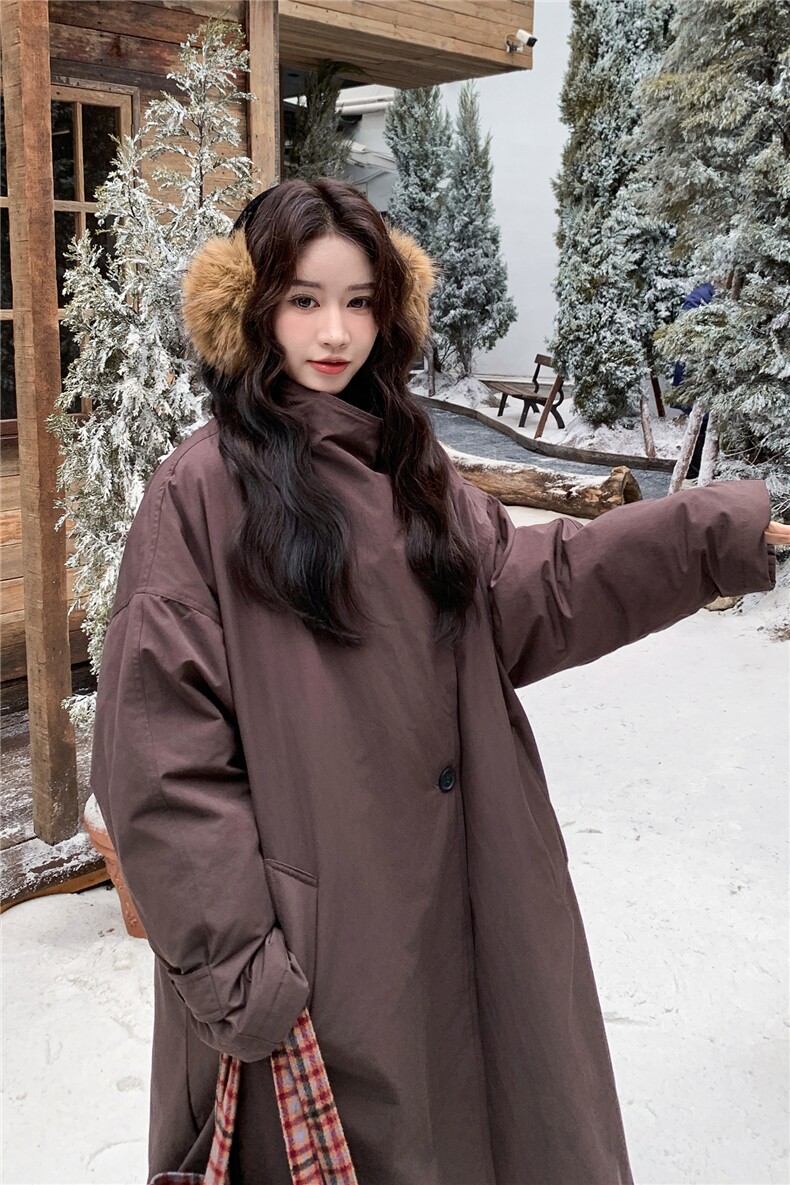 美拉德咖色大被子鹅绒羽绒服女冬超火好看高级小众中长款加厚外套,女装羽绒服,2B113