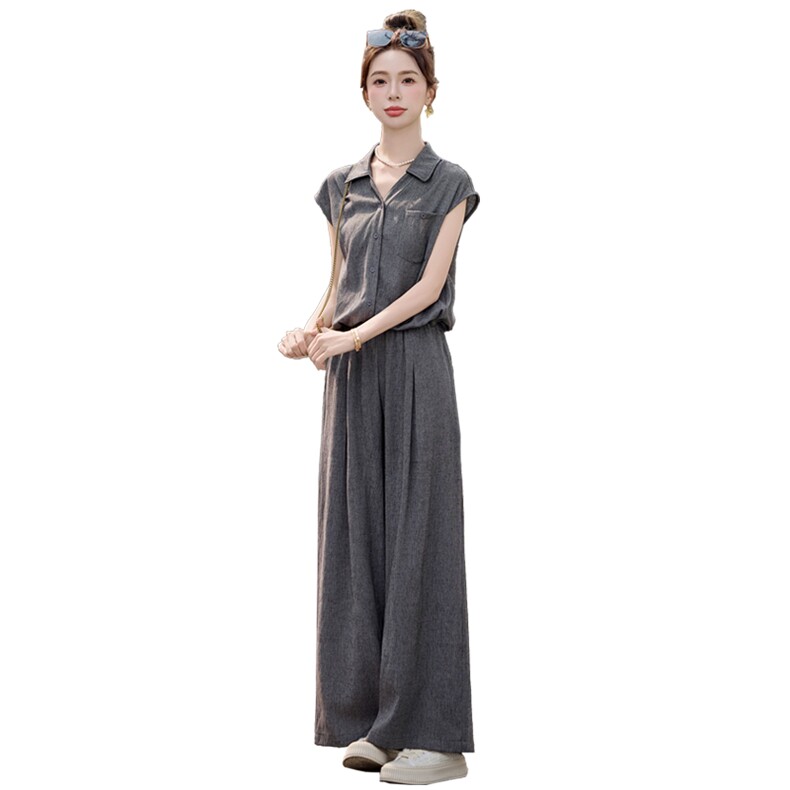 休闲套装女2025夏季新款韩系高级松弛感老钱风气质亚麻一整套穿搭,女装套装/套裙,依曼迪
