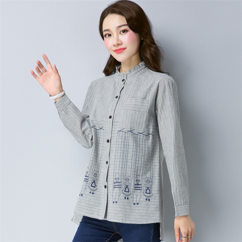 排多扣POLO领条纹2021年秋季时尚百搭潮流韩版显瘦,女装衬衫,丽影随形
