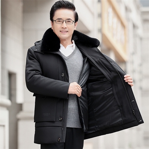冬季新款男士连帽中老年加厚保暖棉服爸爸装可脱卸羽绒棉内胆外套图片