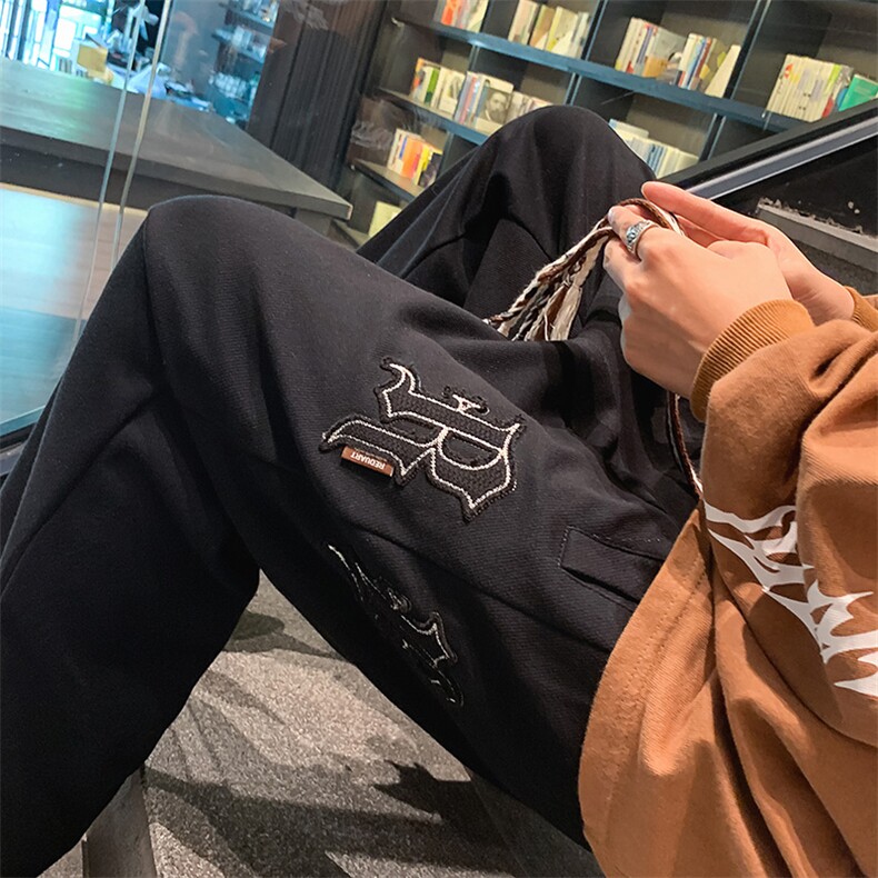 2023秋季青少年刺绣撞色裤绳百搭休闲裤可束脚长裤男士 K7406-P70图片