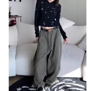 新款美式拼接解构设计感弯刀工装裤男女宽松阔腿长裤子AM1204 P57图片