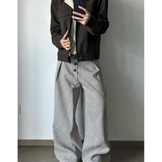 千鸟格复合打褶排扣a字阔腿西裤老钱风cleanfit通勤百搭X392，男装西裤，星座1116A（原606A-3）