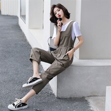 2025新款减龄洋气时尚背带裤女秋宽松显瘦休闲裤小个子,女装牛仔裤,梦懿尔