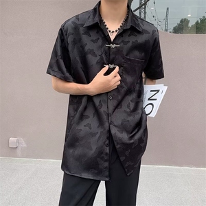 W417-P45 短袖衬衫夏季宽松潮流蝴蝶刺绣衬衣休闲新中式外套上衣图片