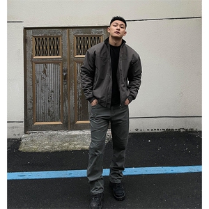 抖音得物 美式潮休闲夹克春季立领纯色复古工装加厚棉服外套AMY01图片