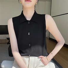 polo领针织背心女装2025新款春秋穿搭宽松叠穿内搭无袖打底衫上衣，女装T恤，玖雪绒羊绒