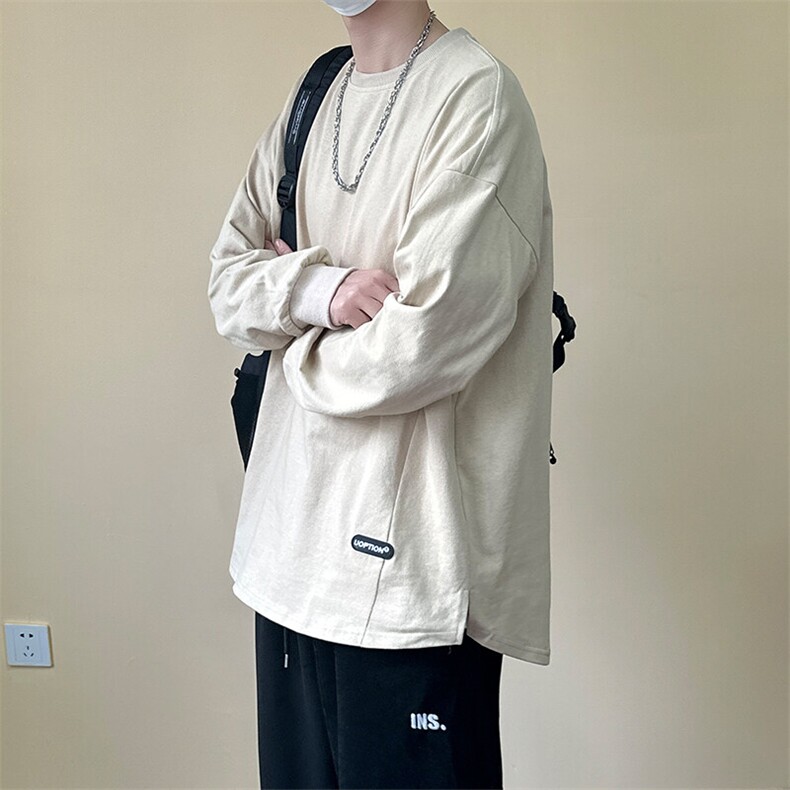 2025新款纯棉长袖T恤设计感宽松休闲打底上衣A351-AT2527-P55，男装T恤，电商A351