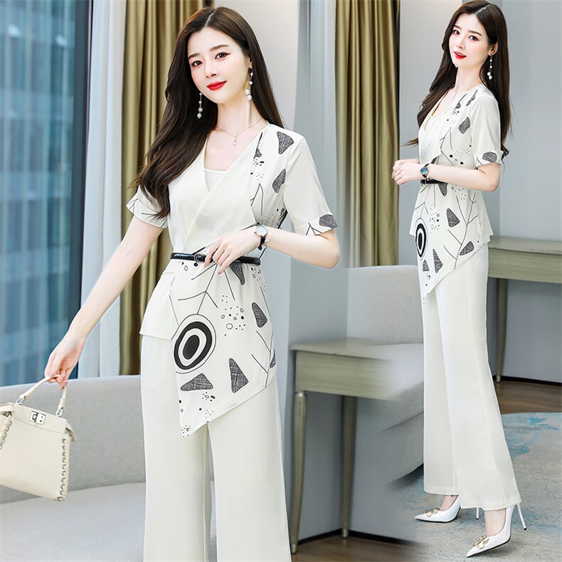 西装套装女2021春夏新款时尚短袖外套气质阔腿裤两件套,女装套装/套裙,曼娅璐
