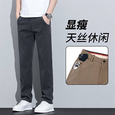 春夏季薄款冰丝透气休闲裤直筒抗邹耐磨高弹男士商务修身锥形裤，男装休闲裤，星座224-3