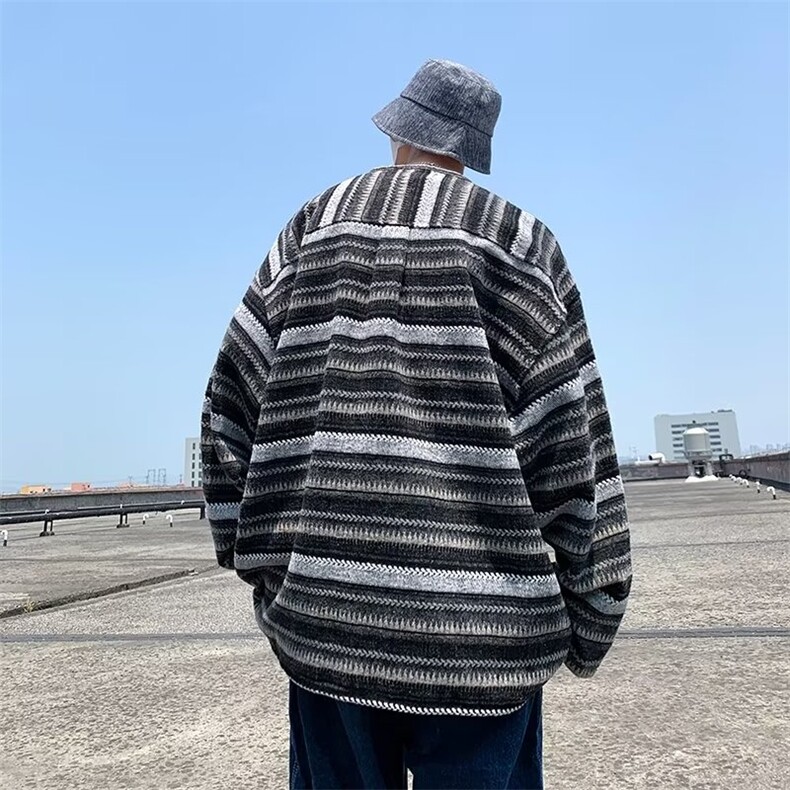 港风文艺复古高级感设计条纹拼接毛衣男情侣个性夹克外套Y193P50,男装针织衫/毛衣,星座1116-2