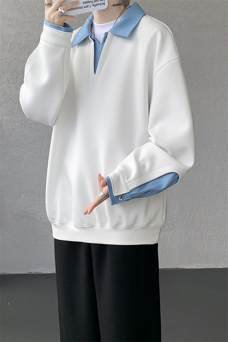 8XL-M美式拼接新款翻领高级感衬衫领运动上衣长袖卫衣男WY26P68,男装衬衫,电商D206-1
