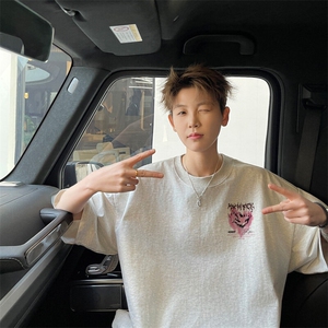 图案已注册夏季重磅宽松短袖T恤男潮美式高街半袖体恤衫D089/P25图片