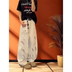 潮牌泼墨牛仔裤男高街拖地休闲裤港风痞帅小众阔腿裤LA10777-P45图片