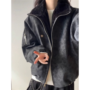 冬季新款翻领拉链宽松夹克棉袄美式加绒加厚保暖一件过冬棉服外套图片