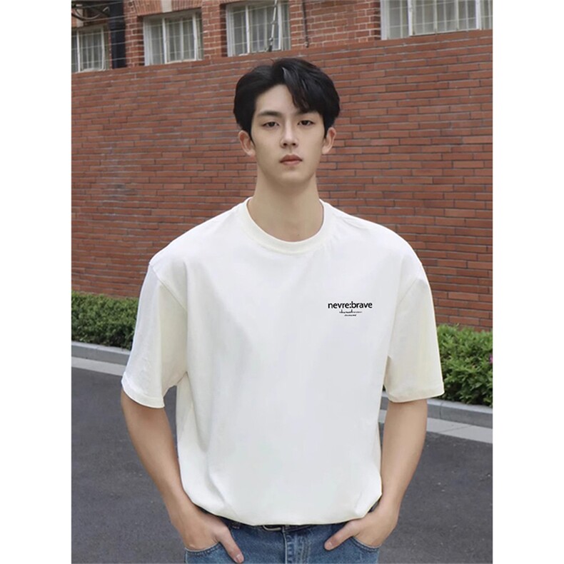 抖音得物供货210克现货宽松纯棉美式潮牌印花落肩袖纯棉T恤AT2119，男装T恤，电商A443