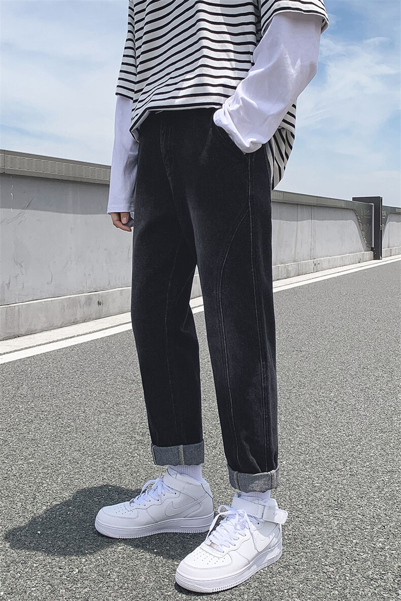 秋季直筒牛仔裤男士潮牌流宽松休闲九分韩版百搭长裤子7119,男装牛仔裤,电商A318