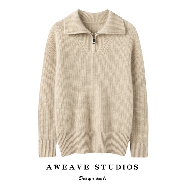 2025春秋新款羊绒衫女100山羊绒简约通勤长袖上衣厚款保暖针织衫，女装羊绒衫，咔绒特