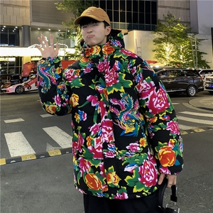 MY206东北大花连帽加厚保暖防寒棉衣外套风特色棉服情侣花衣图片