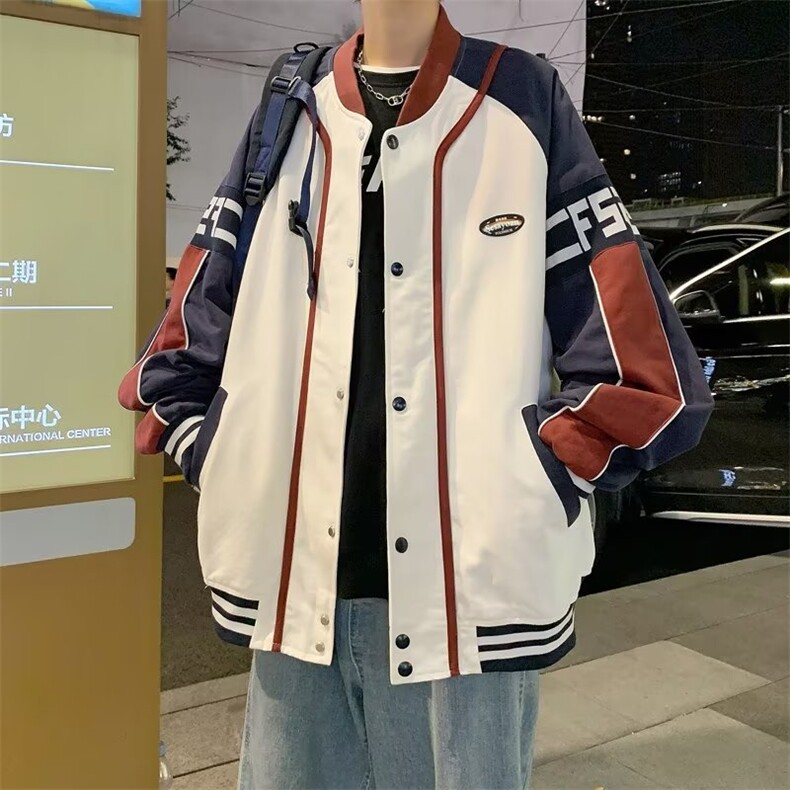 美式拼接棒球服外套女春秋设计感小众复古情侣夹克ins潮HY74-P60,男装夹克,星座1008